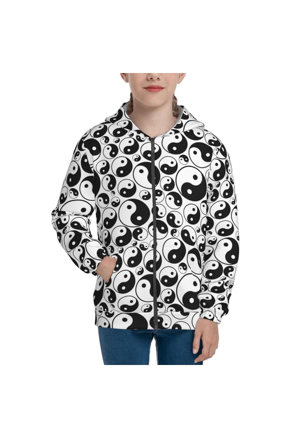 Yin Yang Teenage Zipper Hoodie, Long Sleeve Zip Up Hoodies Casual Jackets Tops for 7-12 Years-