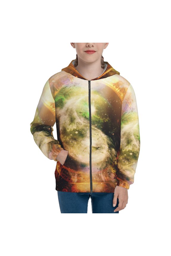 Yin Yang 1 Teenage Zipper Hoodie, Long Sleeve Zip Up Hoodies Casual Jackets Tops for 7-12 Years-Small