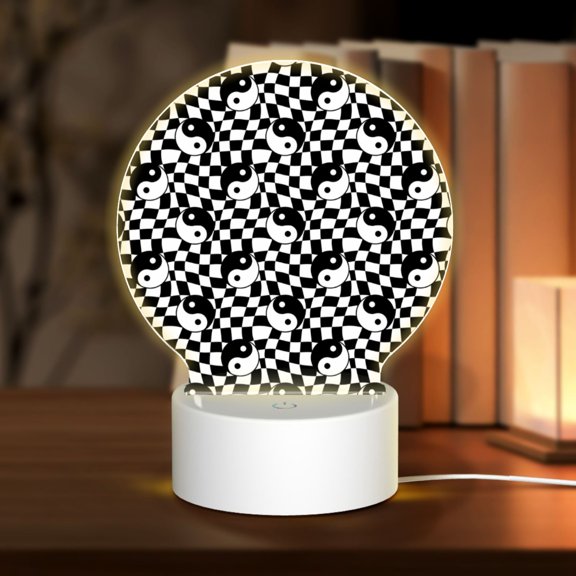 Naloa Ying Yang Checkered Acrylic LED Night Light Custom LED Lights Personalized Nightlight Customized Gifts for Family Couples Friends