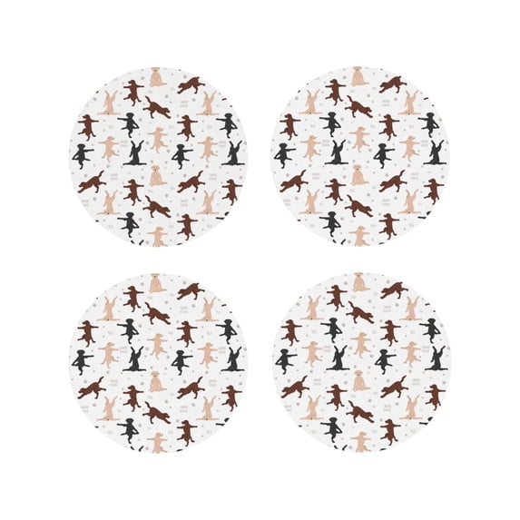 Naloa Yoga Labrador Retriever Leather Coasters for Drinks, Durable Drink Coasters 4 Set for Tabletop Protection, Luxurious Home Décor and Housewarming Gift ( {designName})Round Shape
