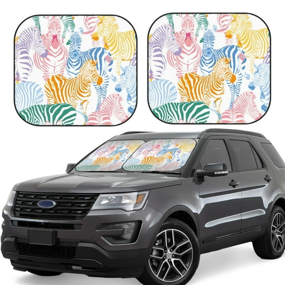 Naloa Zebra Colourful 2 Piece Foldable Car Sun Shades, Car Windshield Sunshade, Front Window Sunshade for Car, Truck, SUV - Small