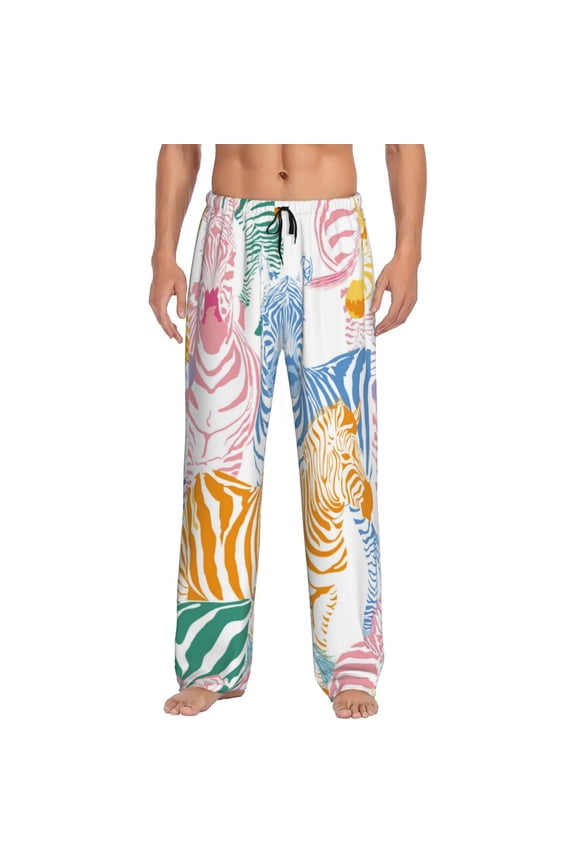 Zebra Colourful Pajama Pants Men, PJ Bottoms, Sleep & Lounge Pants-XX-Large