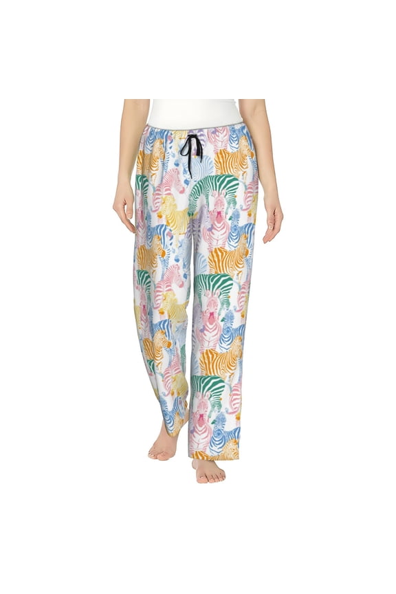 Zebra Colourful Print Women’s Ultra-Soft Comfy Pajama Lounge Pants with Pockets & Drawstring