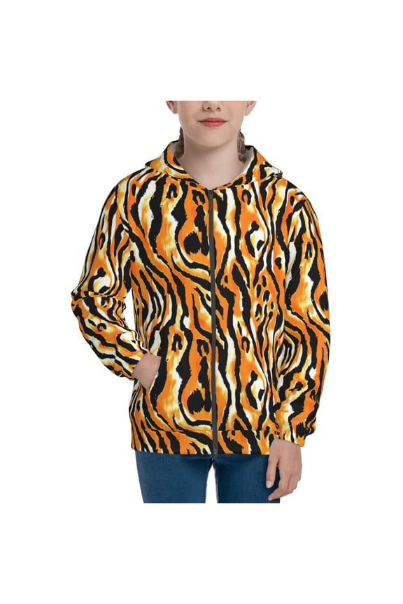 Zebra Teenage Zipper Hoodie, Long Sleeve Zip Up Hoodies Casual Jackets Tops for 7-12 Years-Small
