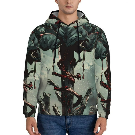 Naloa Zombie Flower Apocalypse Men's Casual Hooded Collar Drawstring Hoodies Pullover Sweatshirts Casual Long Sleeve Shirts-3X-Large