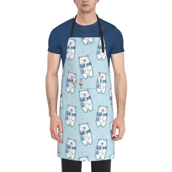 Naloa blue Scarf Bear Apron Kitchen Aprons with Pockets for Women Men Chef