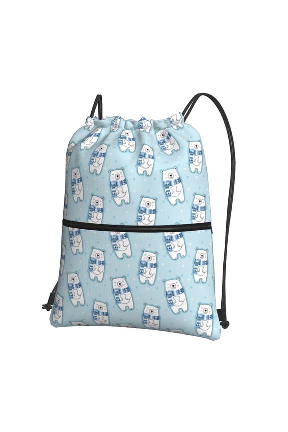 blue Scarf Bear Drawstring Backpack String Bag Cinch Water Resistant for Gym Shopping Sport Yoga