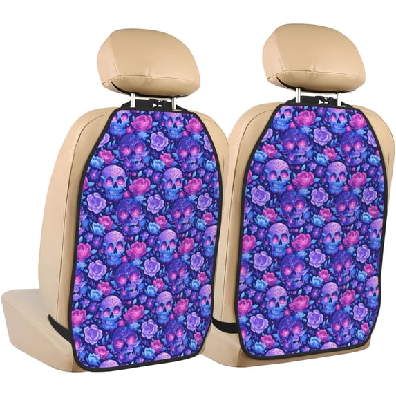 Naloa blue Skull purple flower1 2Pcs Anti-Kick Back Seat Cover Kick Mat, Car Seat Protector with 3 Storage Pockets