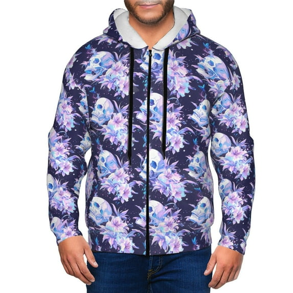 Naloa blue starry sky Skull flower Men’s Hoodies, Zip up Hoodie, Sweatshirts,Hoodies for Men Sizes S-3XL-3X-Large