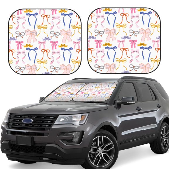Naloa bow ribbons Print 2-Piece Windshield Sunshade,Foldable Car Front Window Sun Shades,for Most Sedans SUV Truck-Medium