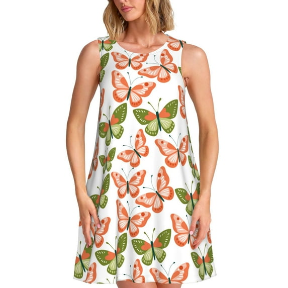 Naloa butterfly Print Women's Summer Spring Casual Beach Sundress,Vacation Sleeveless Tank Crewneck Loose Dresses