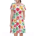 thumbnail image 1 of Naloa cartoon ladybird Print Womens Summer A-Line Dress with Pockets,Short Sleeve Dresses,Flowy Beach Swing Dress for Vacation Travel, 1 of 6