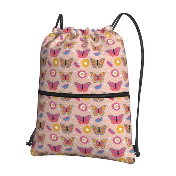 Naloa colorful Butterfly Daisy Drawstring Backpack String Bag Cinch Water Resistant for Gym Shopping Sport Yoga