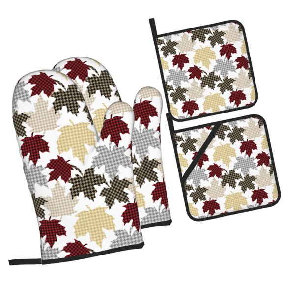 Naloa colorful Maple Oven Mitts and Pot Holders 4 pcs Set, Cooking Baking Grilling Kitchen Oven Glove for Cooking