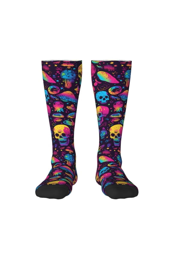colorful Skull Retro Thigh High Socks Extra Long Stretchy Sock Women Over Knee High Opaque Stocking Daily Wear