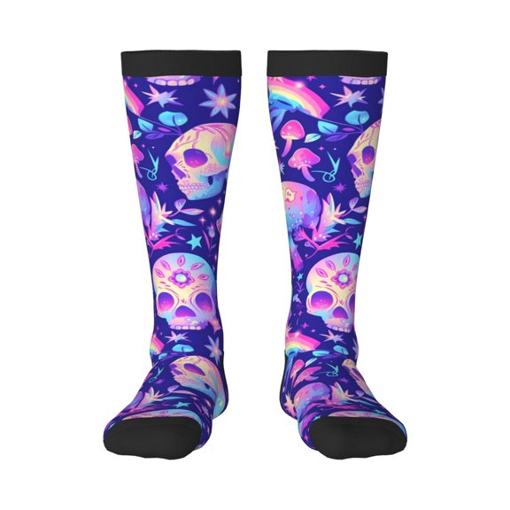 Naloa colorful mushroom Skull rainbow Thigh High Socks Extra Long Stretchy Sock Women Over Knee High Opaque Stocking Daily Wear
