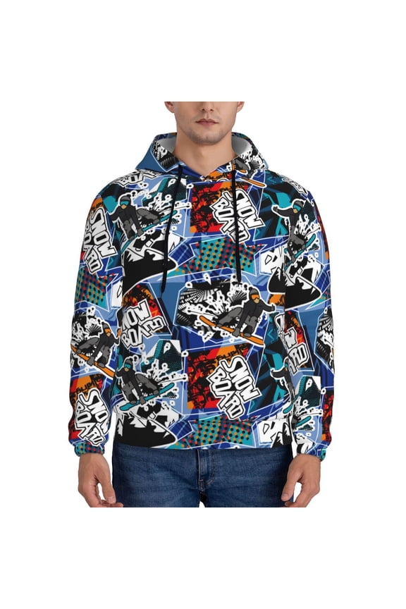 colorful snow board Men's Casual Hooded Collar Drawstring Hoodies Pullover Sweatshirts Casual Long Sleeve Shirts-4X-Large