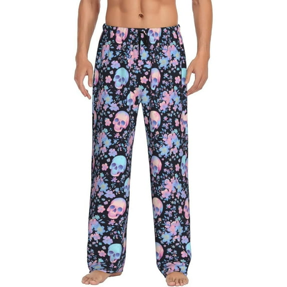 Naloa cool Skull flower Pajama Pants Men, PJ Bottoms, Sleep & Lounge Pants-Large