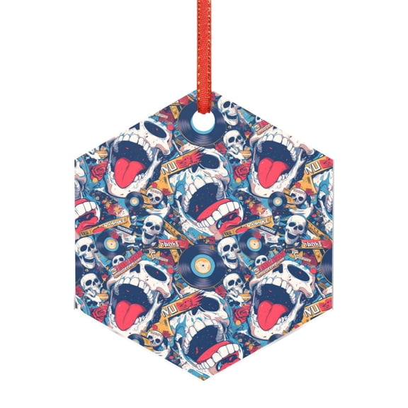Naloa cool rock Skull Acrylic Santa Tree Decorations Christmas Hanging Pendant for Christmas Winter New Year Party Hanging Decorations-Hexagon