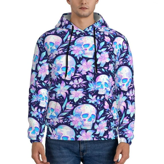 Naloa crystal Skull flower leaf Men's Casual Hooded Collar Drawstring Hoodies Pullover Sweatshirts Casual Long Sleeve Shirts-Small