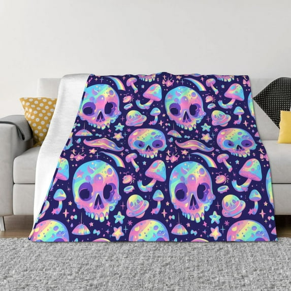 Naloa crystal Skull mushroom Flannel Blankets - Thick and Warm Blanket for Winter, Soft Fuzzy Plush King Blanket for All Seasons40"x30"