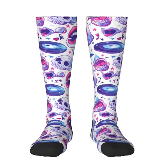 Naloa crystal Skull record lips Thigh High Socks Extra Long Stretchy Sock Women Over Knee High Opaque Stocking Daily Wear