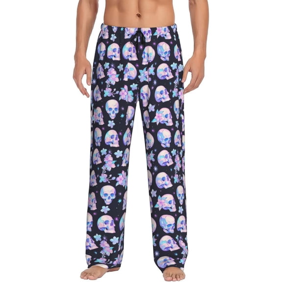 Naloa crystal flower Skull Pajama Pants Men, PJ Bottoms, Sleep & Lounge Pants-Large
