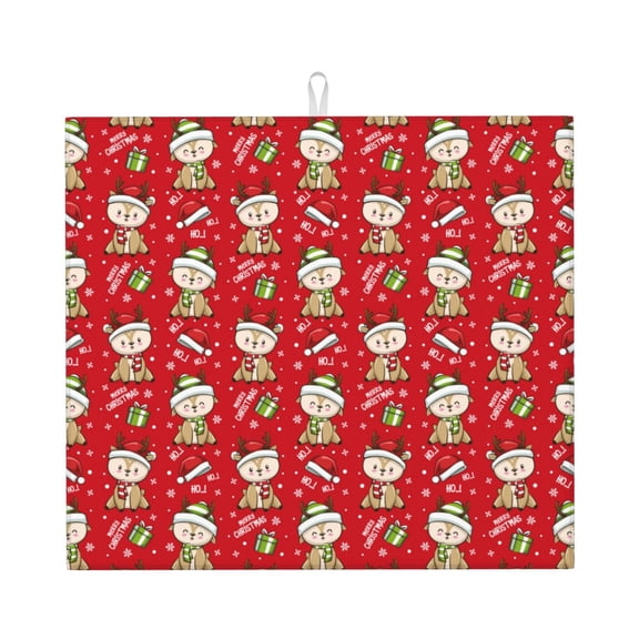 Naloa cute Christmas Moose Dish Drying Mat for Kitchen Counter, Heat Resistant Drainer Mats, Absorbent Draining Mat,Dish Rack Pad,16"x18"