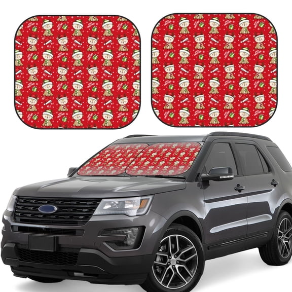 Naloa cute Christmas Moose Print 2-Piece Windshield Sunshade,Foldable Car Front Window Sun Shades,for Most Sedans SUV Truck-Medium