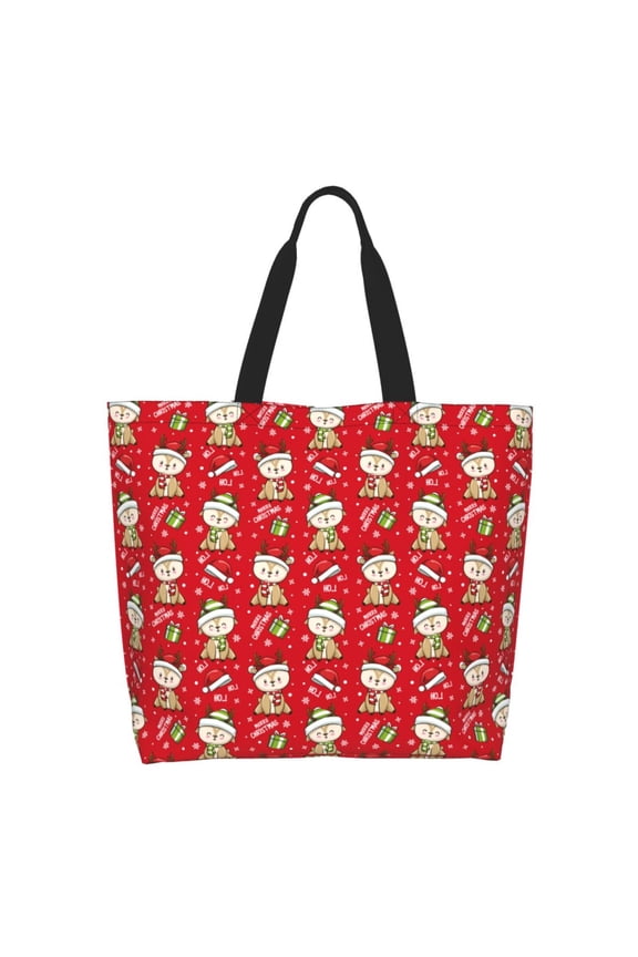 cute Christmas Moose Tote Bag for Women Large Capacity Shoulder Bag for College Work Travel Shopping
