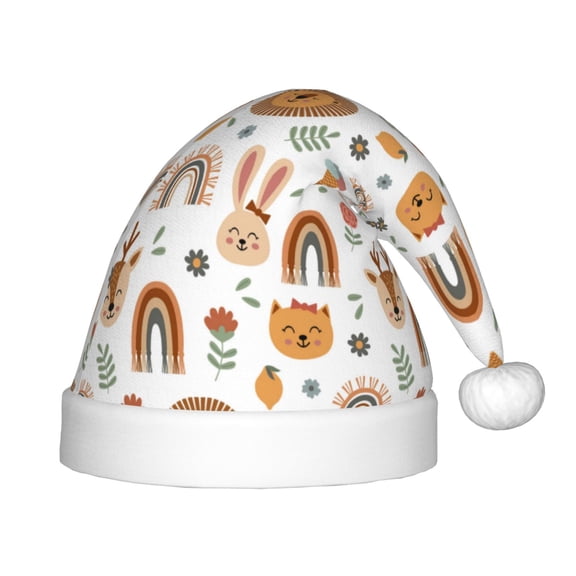Naloa cute Rainbow Animal Santa Hat for Kids Baby Christmas Hats,Girls Boys Toddler Plush Xmas Holiday Hat,Luxury Santa Claus Hat
