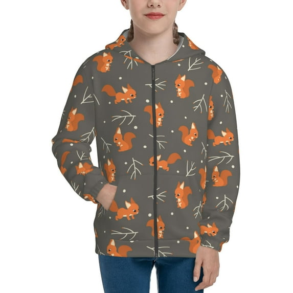 Naloa cute fall fox leaf Teenage Zipper Hoodie, Long Sleeve Zip Up Hoodies Casual Jackets Tops for 7-12 Years-Small