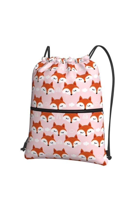 cute fox pink Drawstring Backpack String Bag Cinch Water Resistant for Gym Shopping Sport Yoga