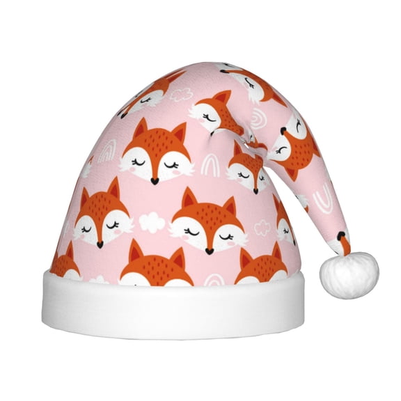 Naloa cute fox pink Santa Hat for Kids Baby Christmas Hats,Girls Boys Toddler Plush Xmas Holiday Hat,Luxury Santa Claus Hat
