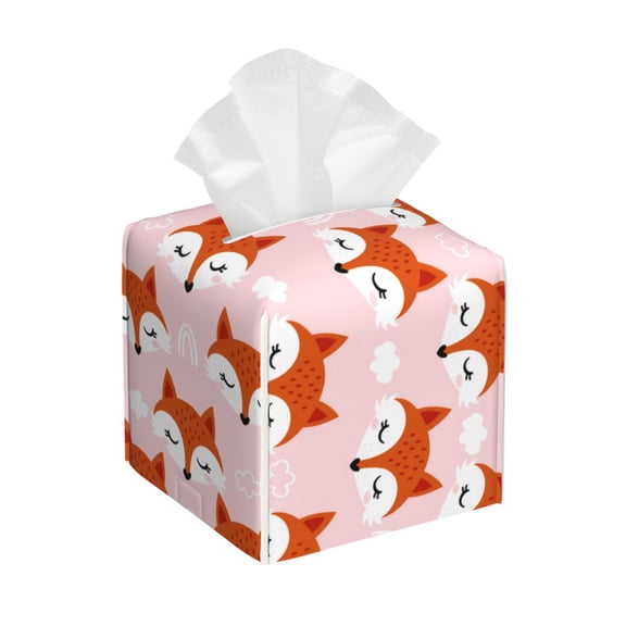 Naloa cute fox pink Tissue Box Cover Leather Tissue Holder Square Facial Tissue Case for Bathroom, Vanity Countertop, Tabletop, Car