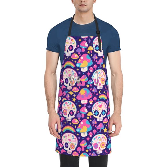 Naloa cute rainbow mushroom Skull Apron Kitchen Aprons with Pockets for Women Men Chef