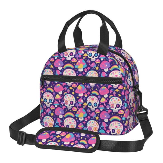 Naloa cute rainbow mushroom Skull Print Lunch Bag for Women & Men Insulated Lunch Box or Cooler Lunch Tote Bags for Work, Travel, Outdoor