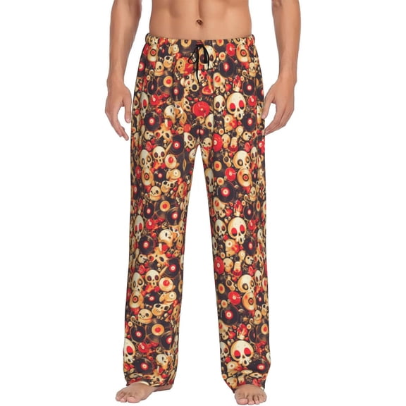 Naloa cute record music Skull Pajama Pants Men, PJ Bottoms, Sleep & Lounge Pants-XX-Large