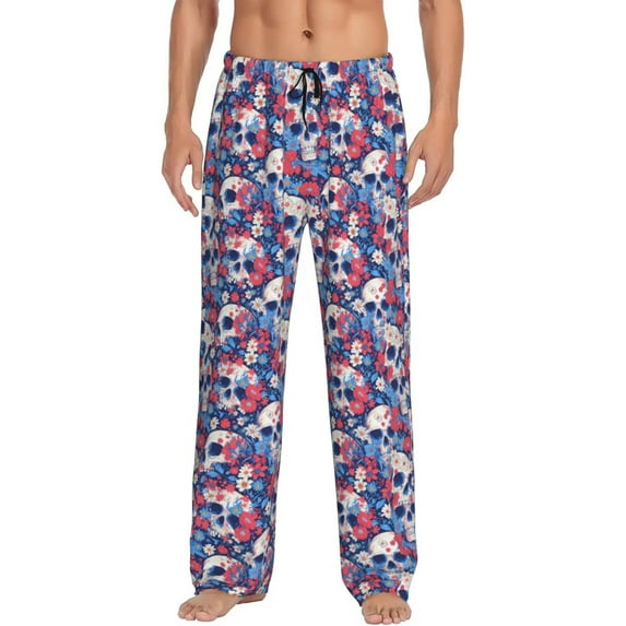 Naloa daisy Skull red flower Pajama Pants Men, PJ Bottoms, Sleep & Lounge Pants-Small