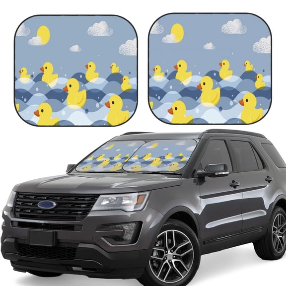 Naloa ducklings swim on the sea waves Print 2-Piece Windshield Sunshade,Foldable Car Front Window Sun Shades,for Most Sedans SUV Truck-Large