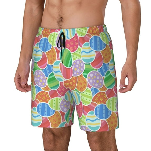 Naloa easter eggs Print Men Swim Trunks with Compression Liner ,Board Shorts,Men's Swim Shorts with Drawstring and Elastic Waistband-Large