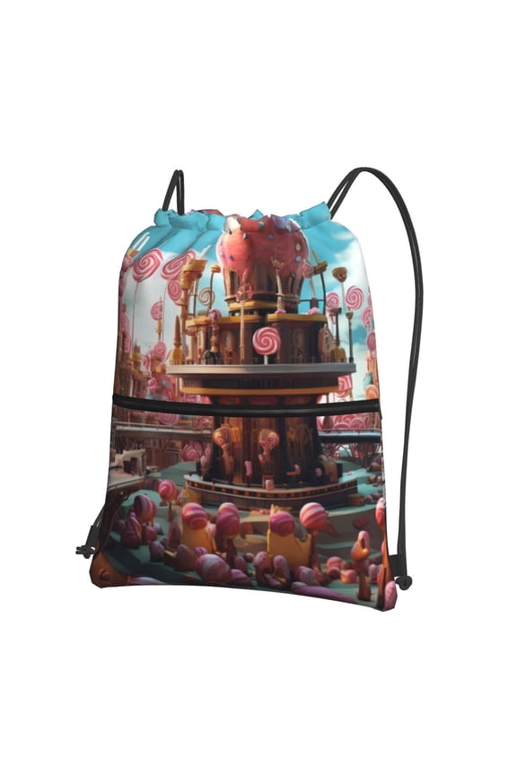fairy-tale-world-with-delicious-candy Drawstring Backpack String Bag Cinch Water Resistant for Gym Shopping Sport Yoga