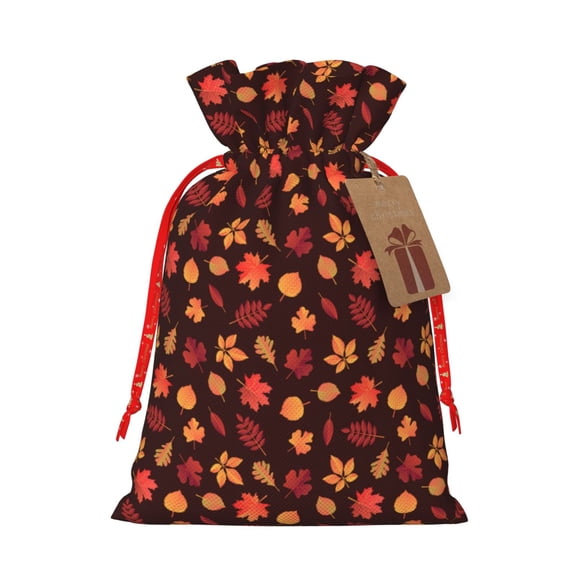 Naloa fall Maple leaf Drawstring Christmas Bags, 3D Xmas Gift Bags, Christmas Wrapping Bags, Xmas Goodie Bags, Treat Pouch Bags, Party Favor Bags-Medium