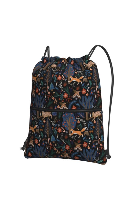 fall fox deer bird Drawstring Backpack String Bag Cinch Water Resistant for Gym Shopping Sport Yoga