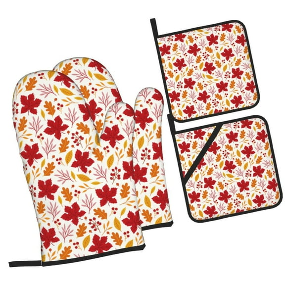Naloa fall laef Maple Oven Mitts and Pot Holders 4 pcs Set, Cooking Baking Grilling Kitchen Oven Glove for Cooking