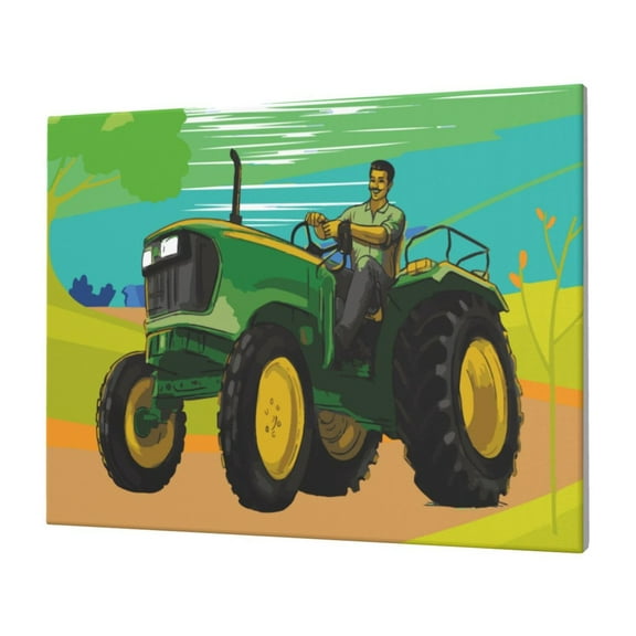 Naloa farmer working with tractor at field Print Canvas Picture,Wall Pictures, Modern Decorative Poster,Art Prints for Bedroom, Toilet, 40 x 30 cm, Built-in Wooden Frame