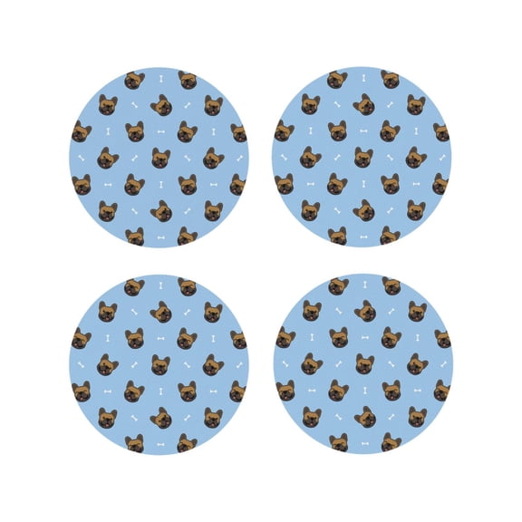 Naloa french Bulldog Face Leather Coasters for Drinks, Durable Drink Coasters 4 Set for Tabletop Protection, Luxurious Home Décor and Housewarming Gift ( {designName})Round Shape