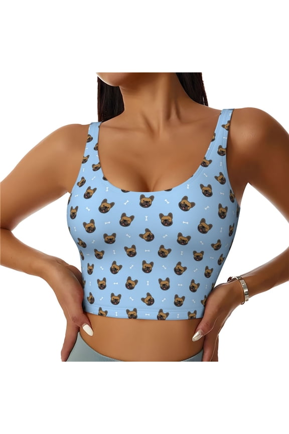 french Bulldog Face Sports Bras for Women, High Support Bra with Removable Pads, Comfortable - Medium
