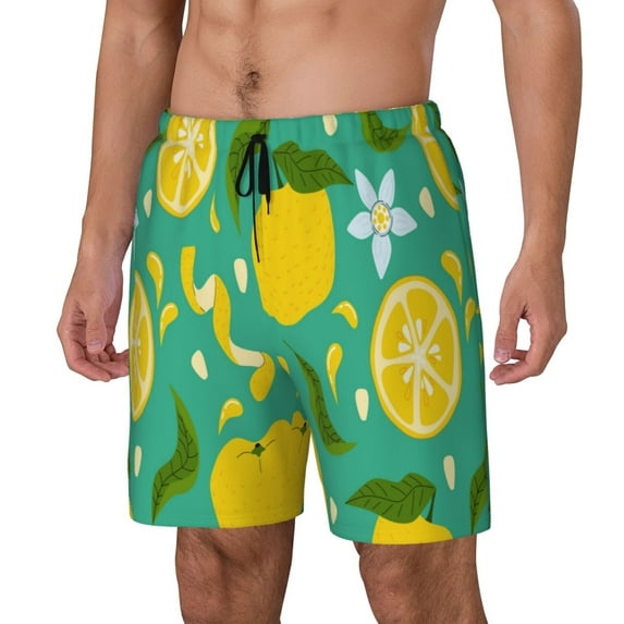 Naloa fruits Print Men Swim Trunks with Compression Liner ,Board Shorts,Men's Swim Shorts with Drawstring and Elastic Waistband-Small