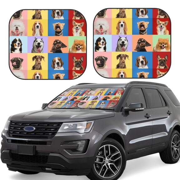 Naloa funny dogs Print 2-Piece Windshield Sunshade,Foldable Car Front Window Sun Shades,for Most Sedans SUV Truck-Large